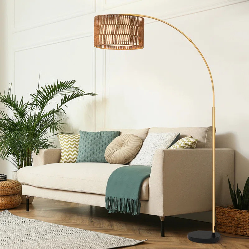 76'' Rattan Arched Dimmable Floor Lamp With Remote Control And Bulb Included | Wayfair North America