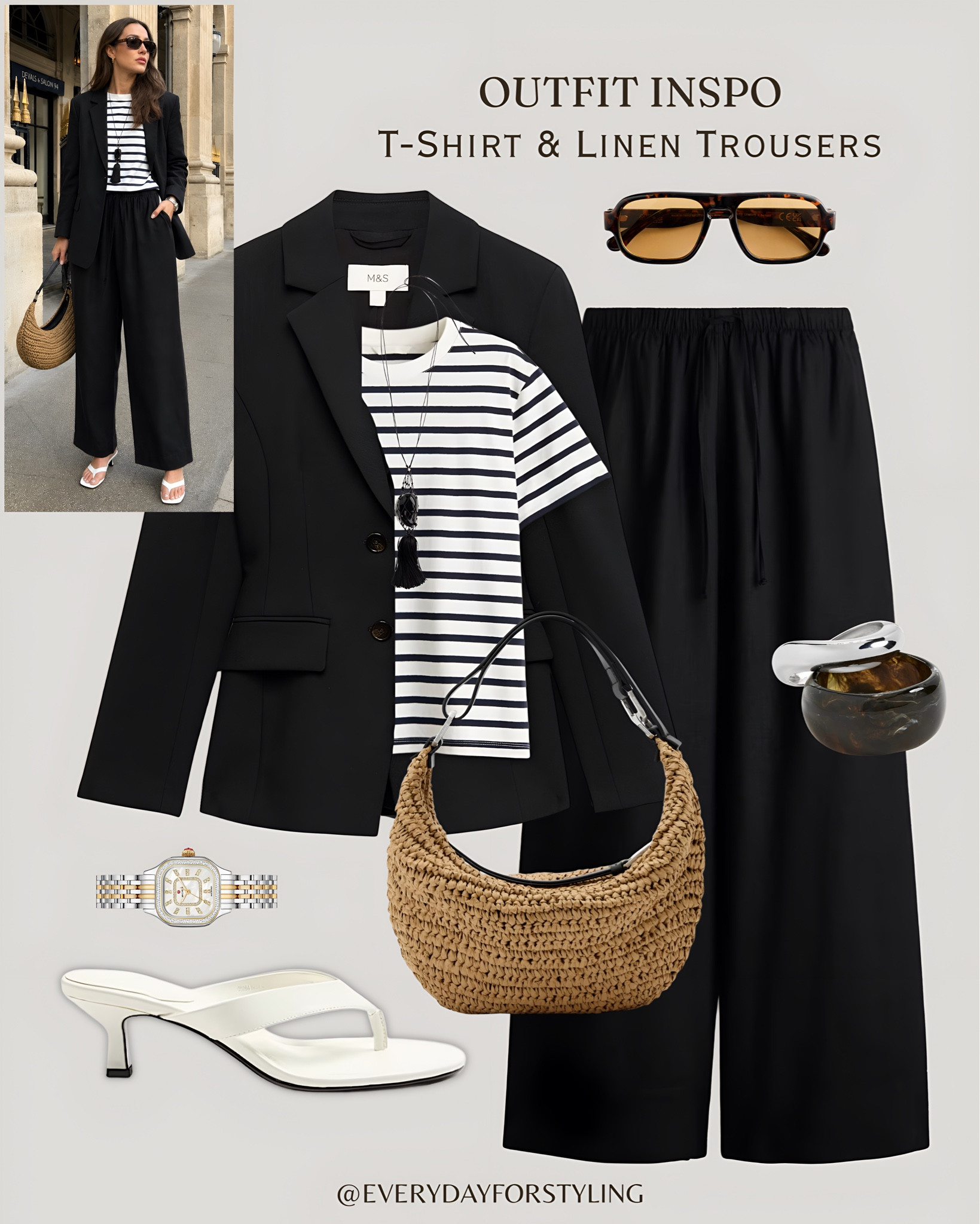 Stripe tee, black blazer and black linen trousers — this is Parisian dressing made simple 🖤

t-shirt and linen trousers outfit, linen trousers summer styling, how to style linen trousers, tshirt outfit ideas women, casual chic summer outfits, tonal dressing summer looks, stripe tee linen trousers, chocolate linen trousers outfit, navy linen trousers styling, cream linen trousers look, effortless summer outfits women, quiet luxury casual style, European summer outfit ideas, simple summer outfits 2026, elevated basics wardrobe, smart casual women summer, linen trousers outfit inspo, neutral summer outfits women, chic everyday looks 2026, everydayforstyling

#TshirtAndLinenTrousers, #LinenTrousersOutfit, #EffortlessSummerStyle, #CasualChicSummer2026, #SimpleElegantOutfits​​​​​​​​​​​​​​​


#LTKSeasonal #LTKTravel #LTKootd