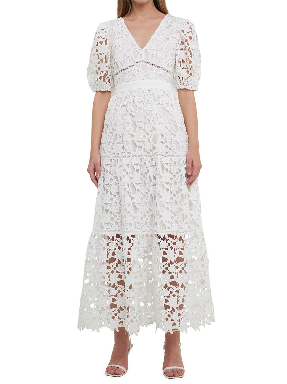 Puff Sleeves Lace Tiered Maxi Dress | Saks Fifth Avenue