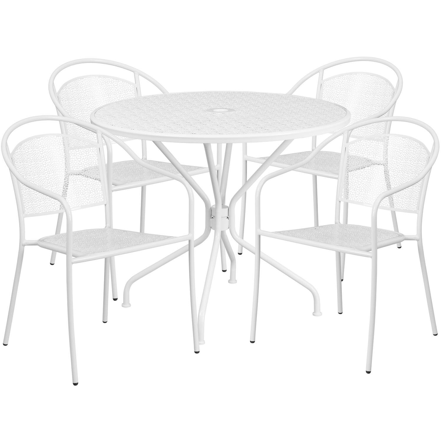 Emma + Oliver - Commercial 35.25"" Round Metal Garden Patio Table Set w/ 4 Round Back Chairs - White | Best Buy U.S.