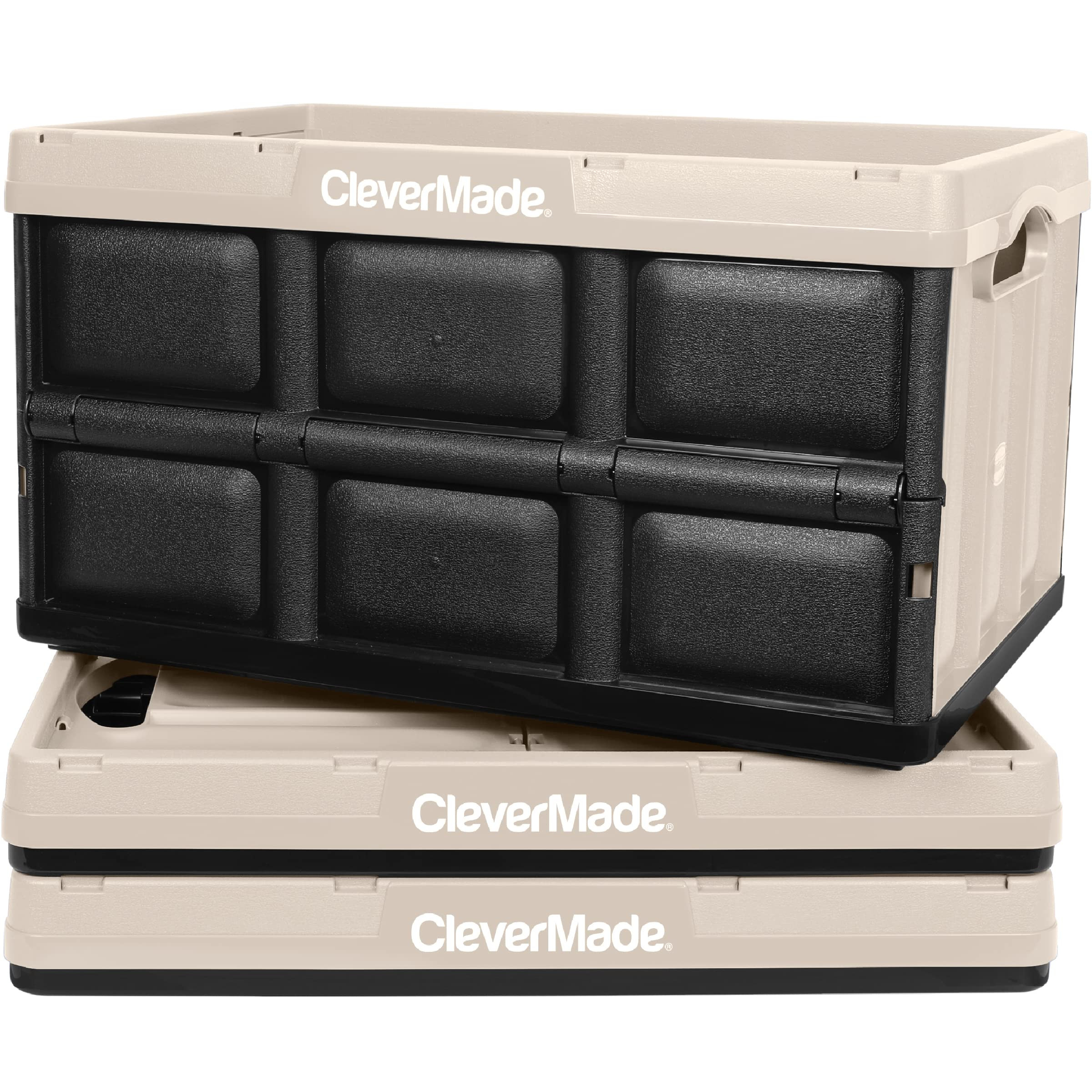 CleverMade Collapsible Storage Bins - Tan 3 Pack 46L - Stackable Containers Heavy Duty Capacity F... | Amazon (US)