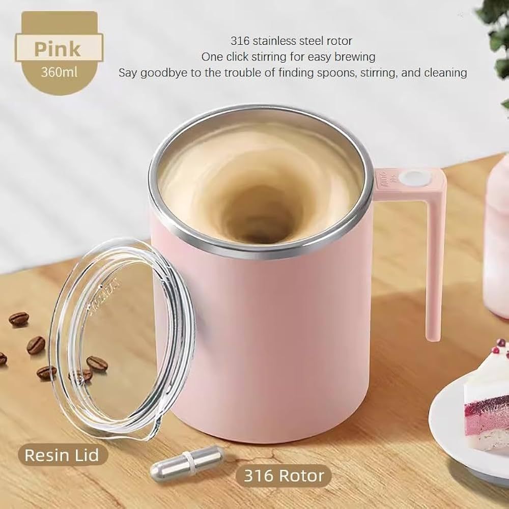 Electric Mixing Mug,Electric Stirring Coffee Mug,Coffee thermos, Coffee Mugs,Suitable for Coffee, Milk, Cocoa and Other Beverages (Pink) | Amazon (US)