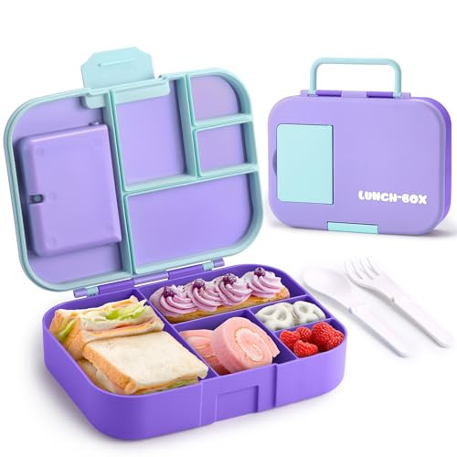 Sunhanny Cute Lunch Box for Girls, Toddler School Lunch Box with 5 Compartments, Kids Lunchbox Container with Utensils and Sauce Cup, Purple | Amazon (US)