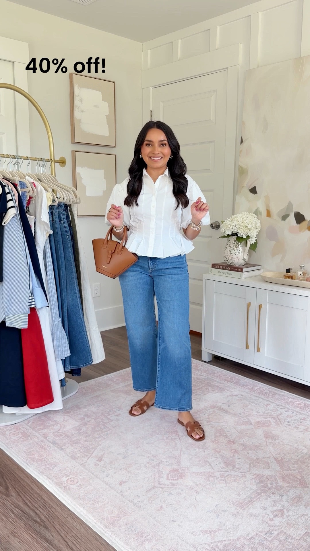 White button down peplum top size 2 - size up a size
Jeans in cobalt wash size 25 regular – sized down, 27” inseam
Brown sandals are hermes, similar linked

#LTKootd #LTKPetite #LTKSaleAlert