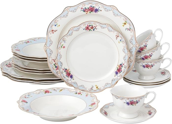 Joseph Sedgh Collection "Romantic Bloom" 20-Piece Bone China Dinnerware Set, Service for 4, Flora... | Amazon (US)