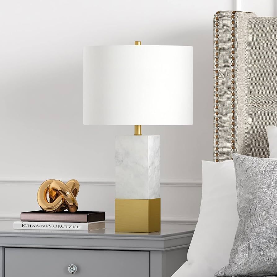 Henn&Hart 21.5" Tall Table Lamp with Fabric Shade in Marble and Brass/White, Lamp, Desk Lamp for ... | Amazon (US)