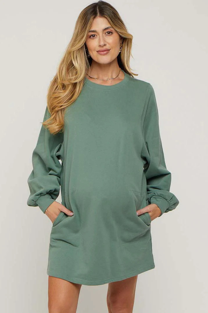 Mocha Ultra Soft Maternity Sweatshirt Dress | PinkBlush Maternity