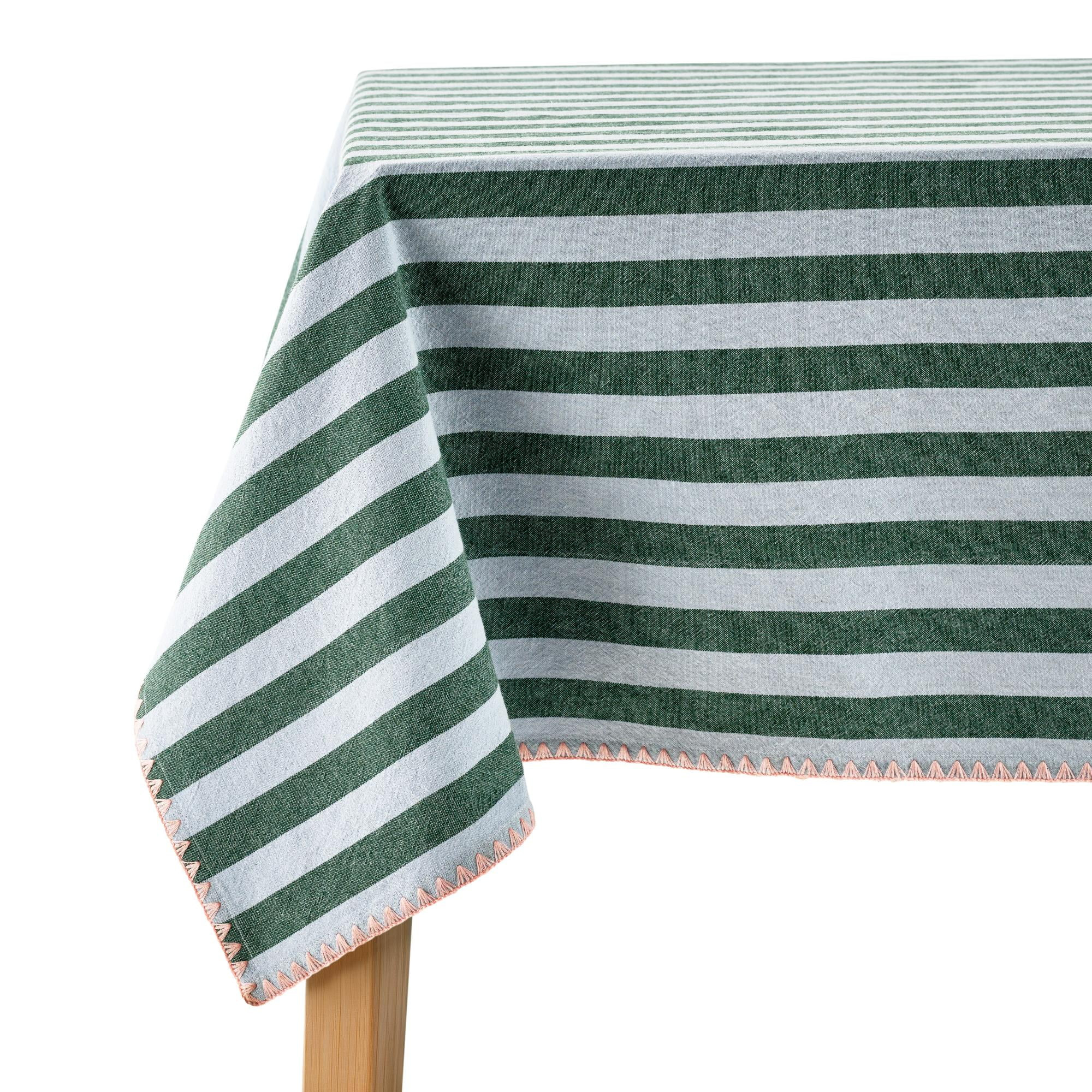 Beautiful Yarn Dyed Stripe Whipstitch Fabric Tablecloth by Drew Barrymore, Thyme Blue, 84"W x 60"... | Walmart (US)