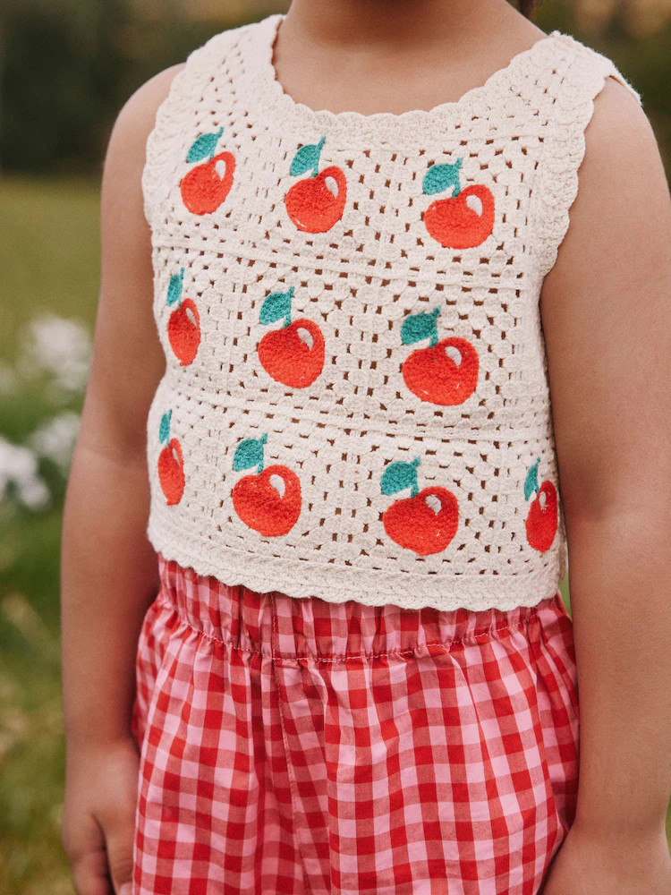 Red Crochet Cherry Top With Gingham Shorts (12mths-7yrs) | Next US