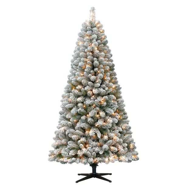 Holiday Time Flocked Pine Christmas Tree 6.5 ft, White on Green | Walmart (US)