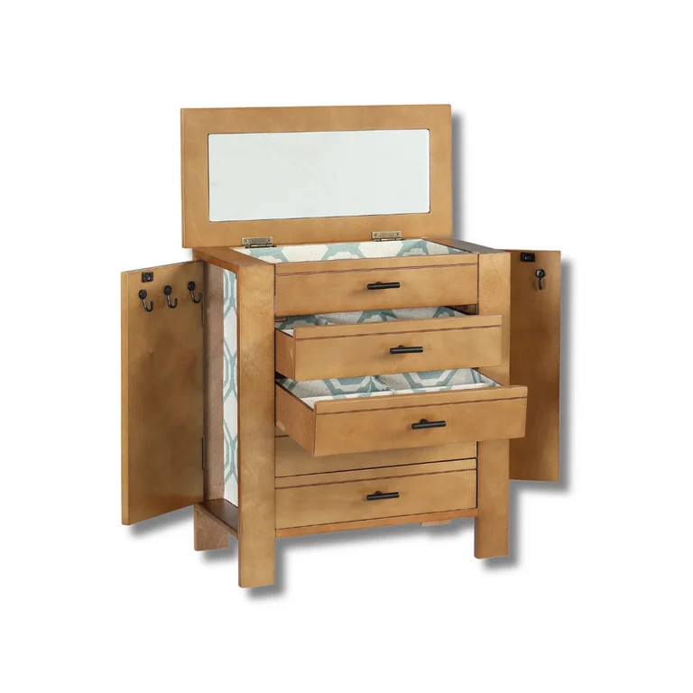 Hives and Honey Emma Wood Jewelry Chest: Modern Pine Tabletop Storage with 4 Drawers for Women | Walmart (US)