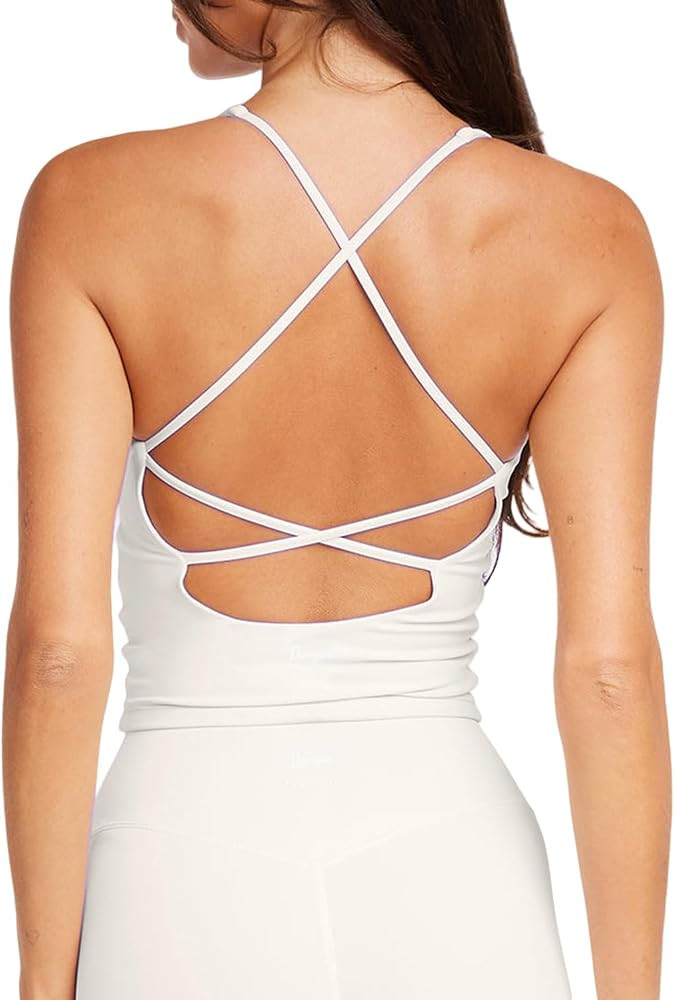 Danysu Sculpt Workout Tank Tops Women Backless Longline Sports Bras Strappy Padded Yoga Top | Amazon (US)