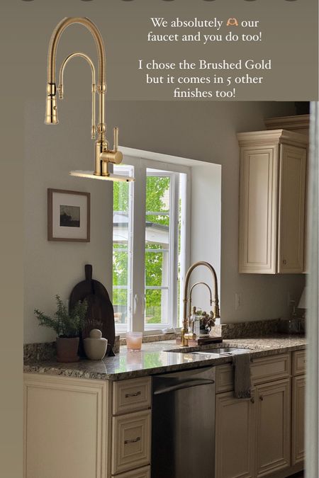 Brushed gold high gooseneck faucet.
Sprayer nozzle that extends!

6 finishes to choose from

Pro tip! Mount the on/off handle at the front to avoid any water puddling on your countertops!

#LTKSaleAlert #LTKHome
