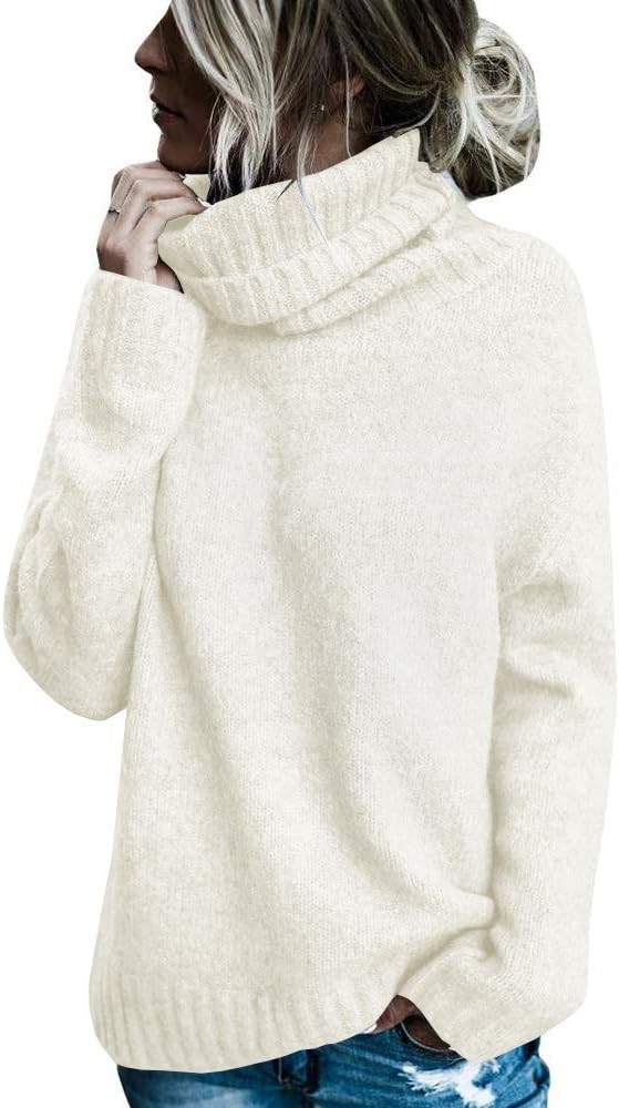 FISACE Womens Solid Round Neck Oversized Turtleneck Full Sleeve Knitted Sweater Pullover | Amazon (US)