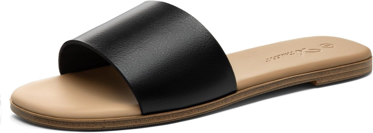 Athlefit Flat Sandals for Women Summer Raffia Square Toe Comfortable Slip On Dressy Casual Slide ... | Amazon (US)