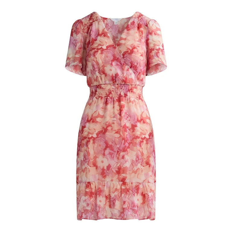 Time and Tru Women's and Women's Plus Flutter Sleeve Mini Wrap Dress, Sizes XS-4X | Walmart (US)