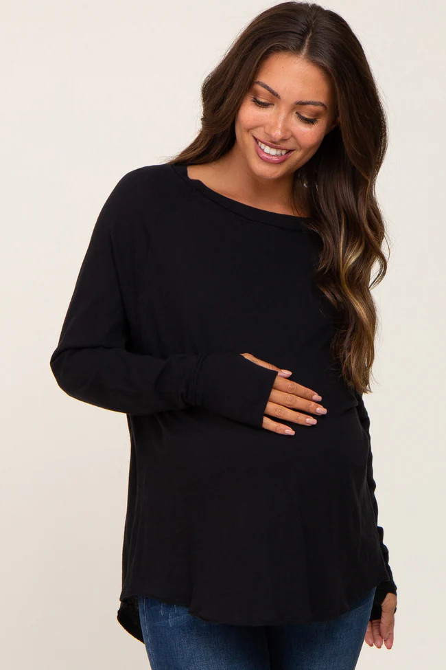 Salmon Distressed Seam Maternity Long Sleeve Top | PinkBlush Maternity
