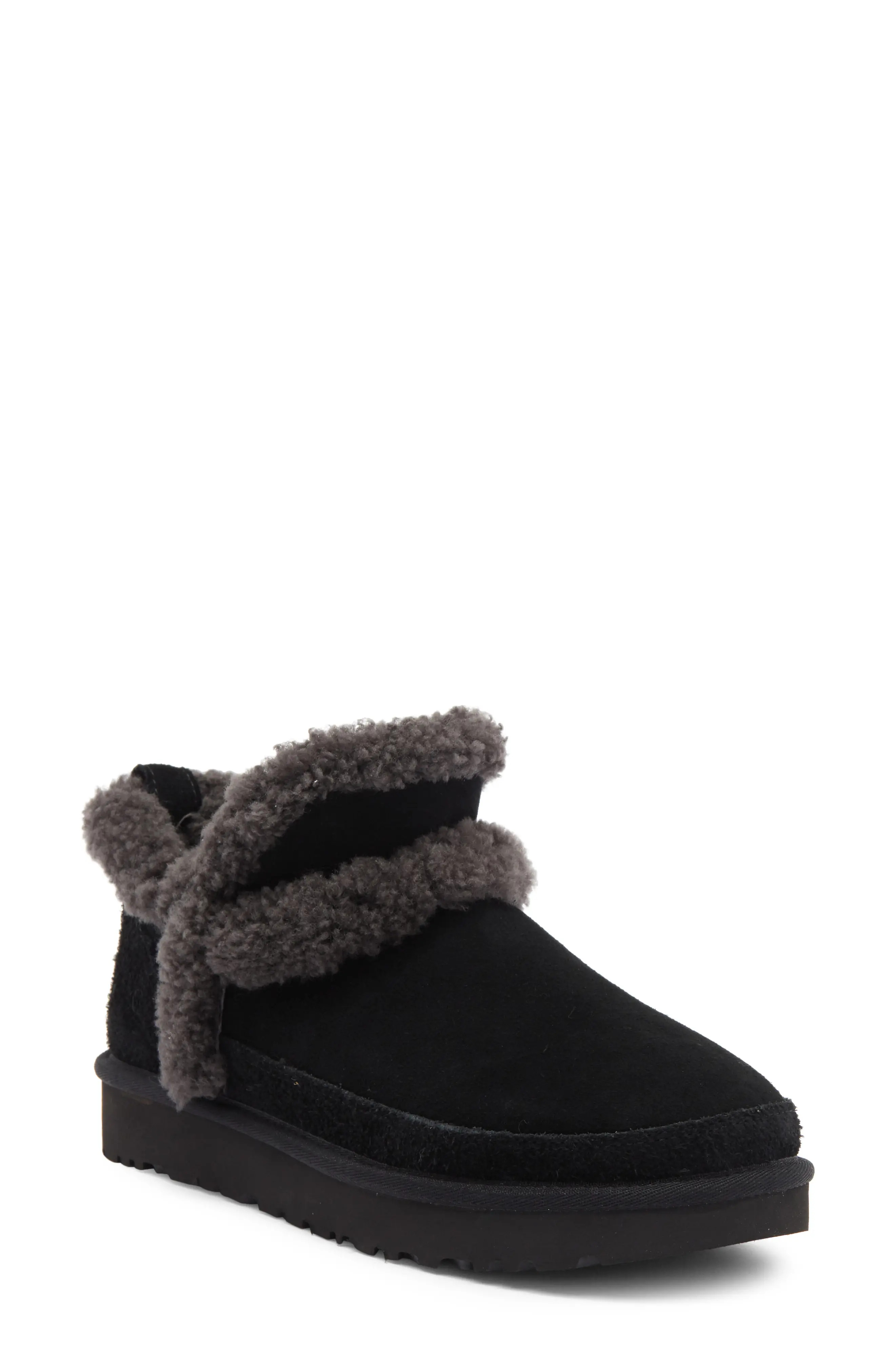 UGG® Classic Ultra Mini Spillseam Genuine Shearling Bootie in Black/grey at Nordstrom Rack, Size 8 | Nordstrom Rack