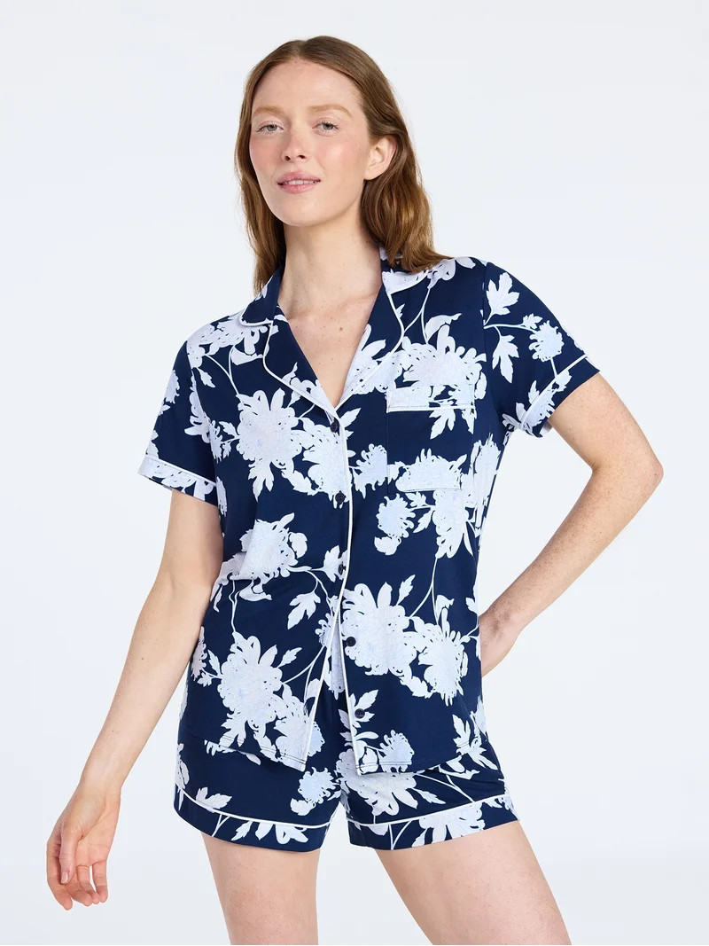 Joyspun Women's Dreamy Soft Collection Notch Collar Top and Shorts Pajama Set, 2-Piece, Sizes XS-... | Walmart (US)