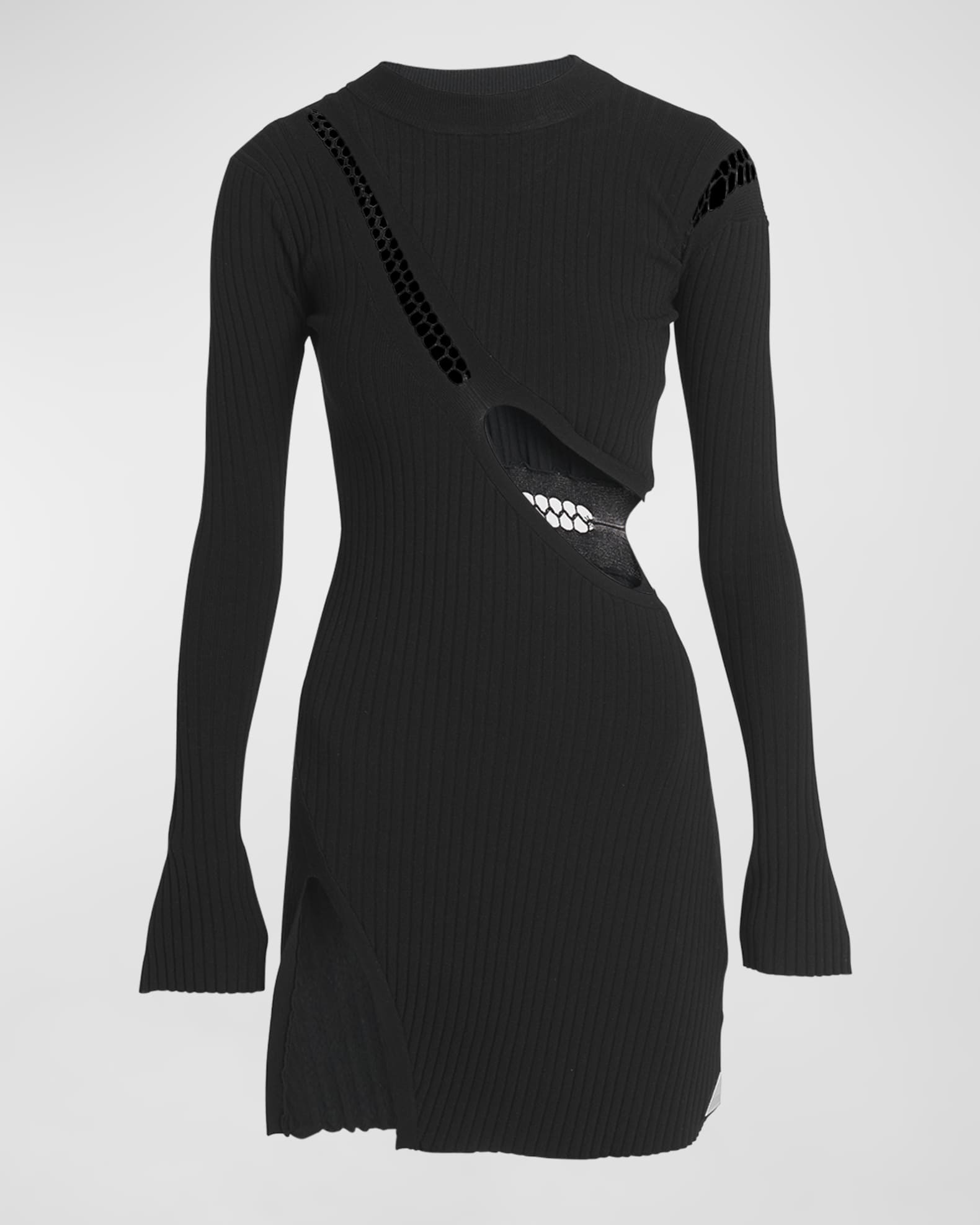 Cutout Long-Sleeve Slit-Hem Rib Mini Dress | Neiman Marcus