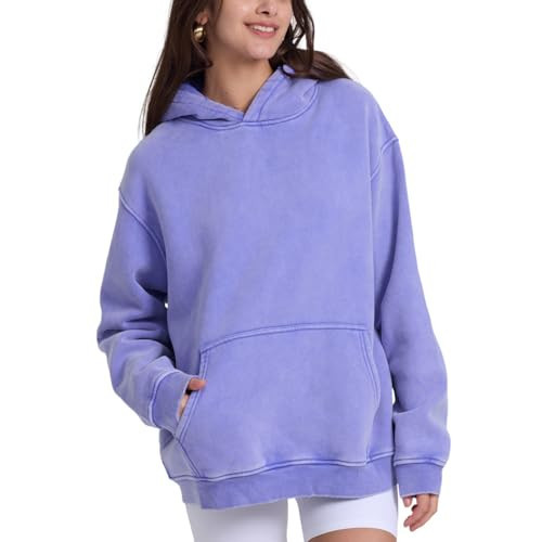 FAIABLE Womens Oversized Acid Wash Hoodie Unisex Heavyweight Cotton Hoodies Fleece Vintage Washed Distress Sweatshirt Women Men Couples Streetwear College Casual Fall Winter Autumn 2025 Light Purple | Amazon (US)