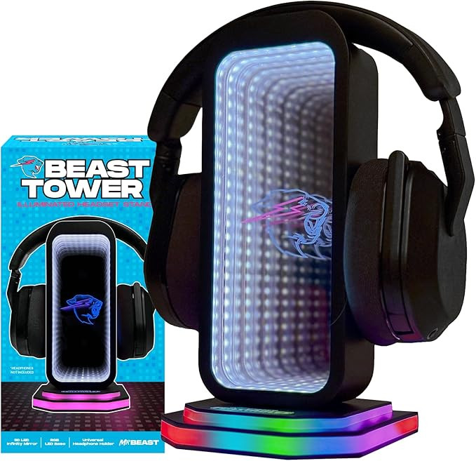 Feastables Beast Tower MrBeast Gaming Headphone Stand | RGB Light Display with Infinity Mirror Ef... | Amazon (US)