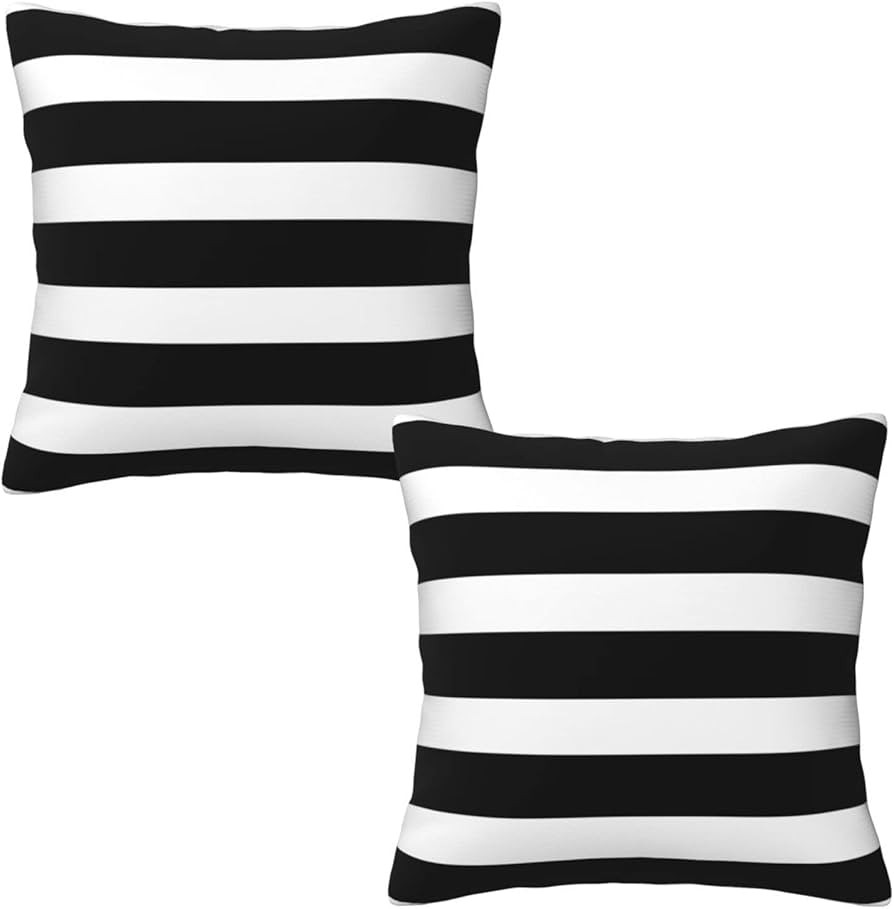 Stripe Black and White Throw Pillow Covers 18x18 Pillow Case Farmhouse Pillow Cover Summer Square... | Amazon (US)