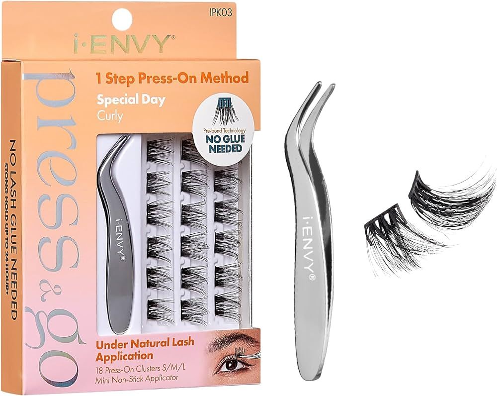 i-ENVY Press&Go Self Adhesive Eyelashes and Applicator Kit, Reusable False Eyelash Clusters, No G... | Amazon (US)