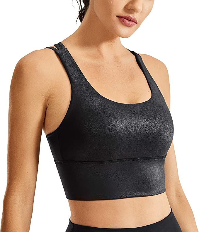 CRZ YOGA Women's Strappy Longline Sports Bras - Wirefree Padded Medium Impact Workout Crop Tank T... | Amazon (US)