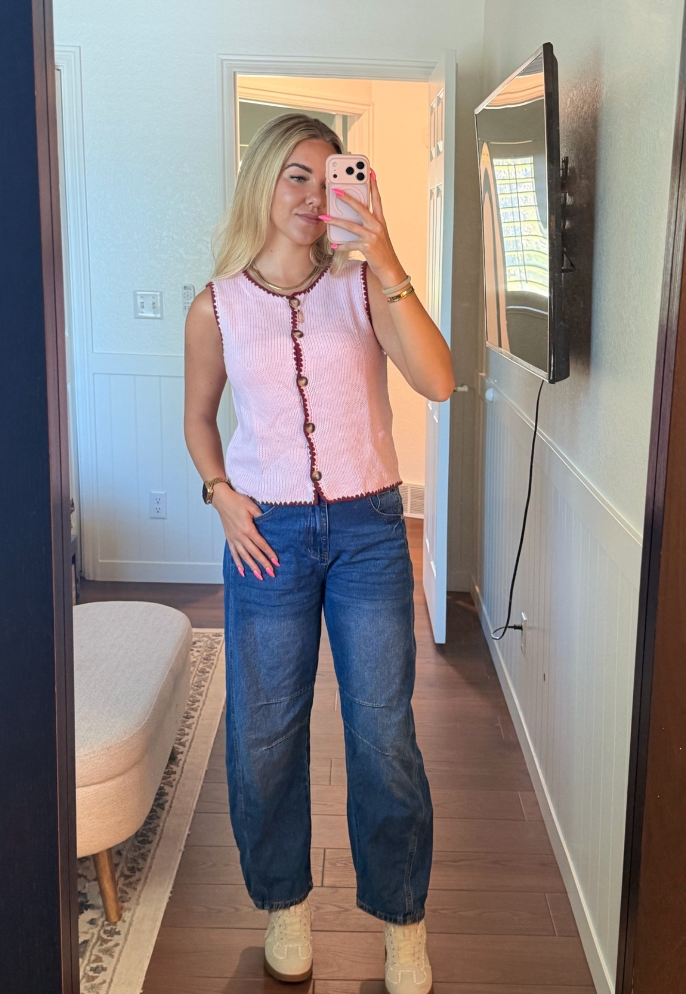 The exact pink knit sweater is in my Amazon storefront!!🩷