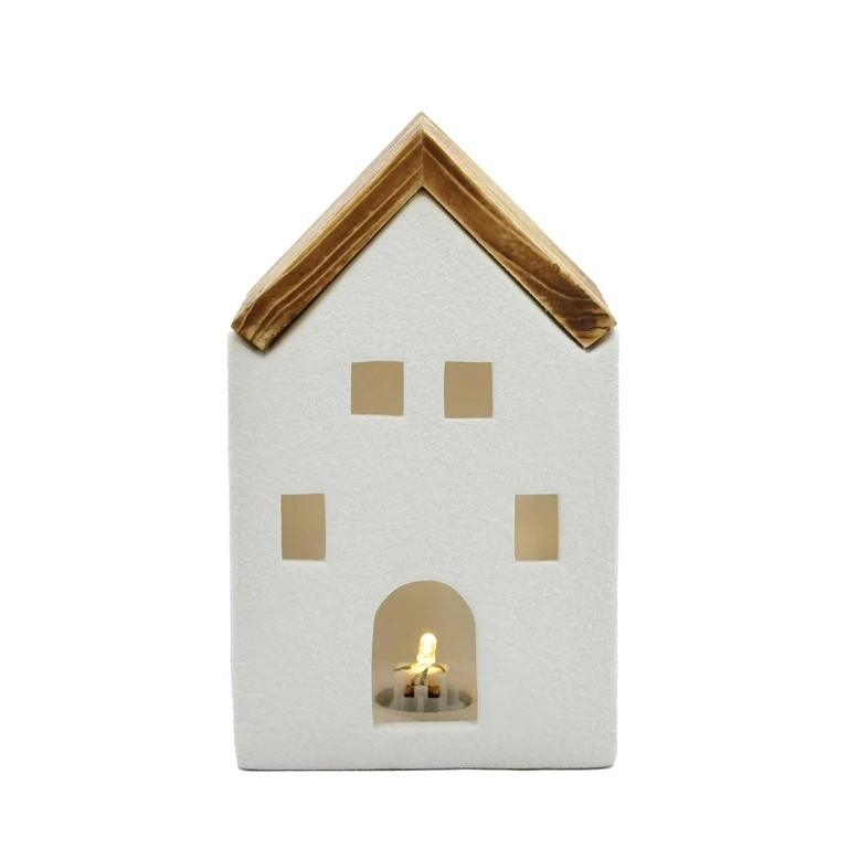 Holiday Time Transitional Traditional 1 Piece Small Light Up White Ceramic House 7.5” - Walmart... | Walmart (US)