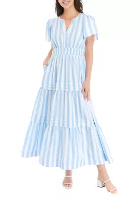 Crown & Ivy™ Women's Flutter Sleeve Striped Waisted Midi Dress | Belk