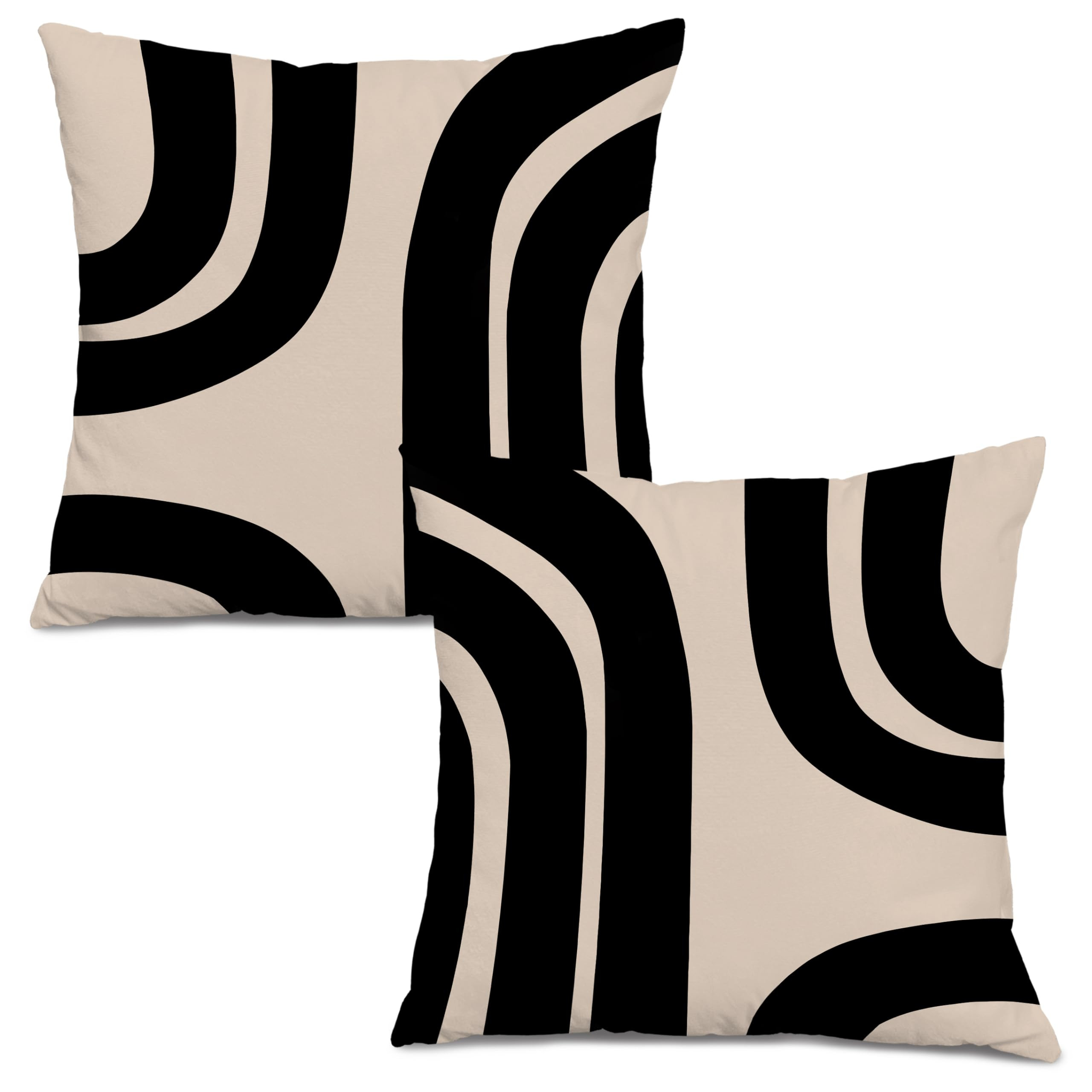 Boho Black and Beige Throw Pillow Covers 18x18 Set of 2, Abstract Modern Neutral Pillow Covers, B... | Amazon (US)