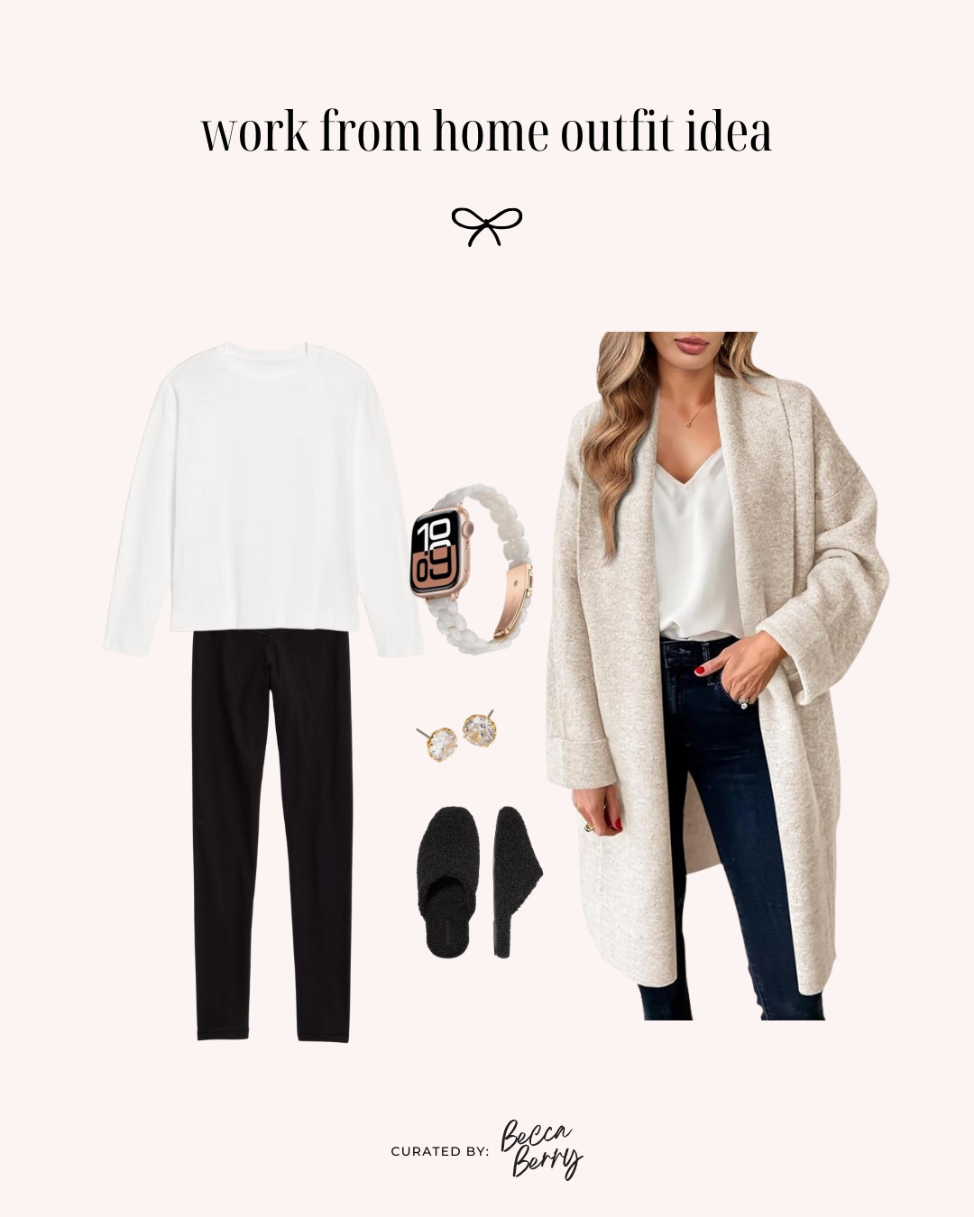 Cozy wfh outfit idea:

Aerie Offline ribbed leggings (LOVE these and have in different colors).

Old Navy Vintage tee long-sleeve.

Amazon oversized open cardigan (LOVE this cozy cardigan and have in different colors).

Bombas Sunday mule slipper.

Kate Spade stud earrings (this style makes any outfit feel elevated).

Amazon resin Apple watch band. 

 #LTKgrwm #LTKMidsize #LTKFindsUnder50
