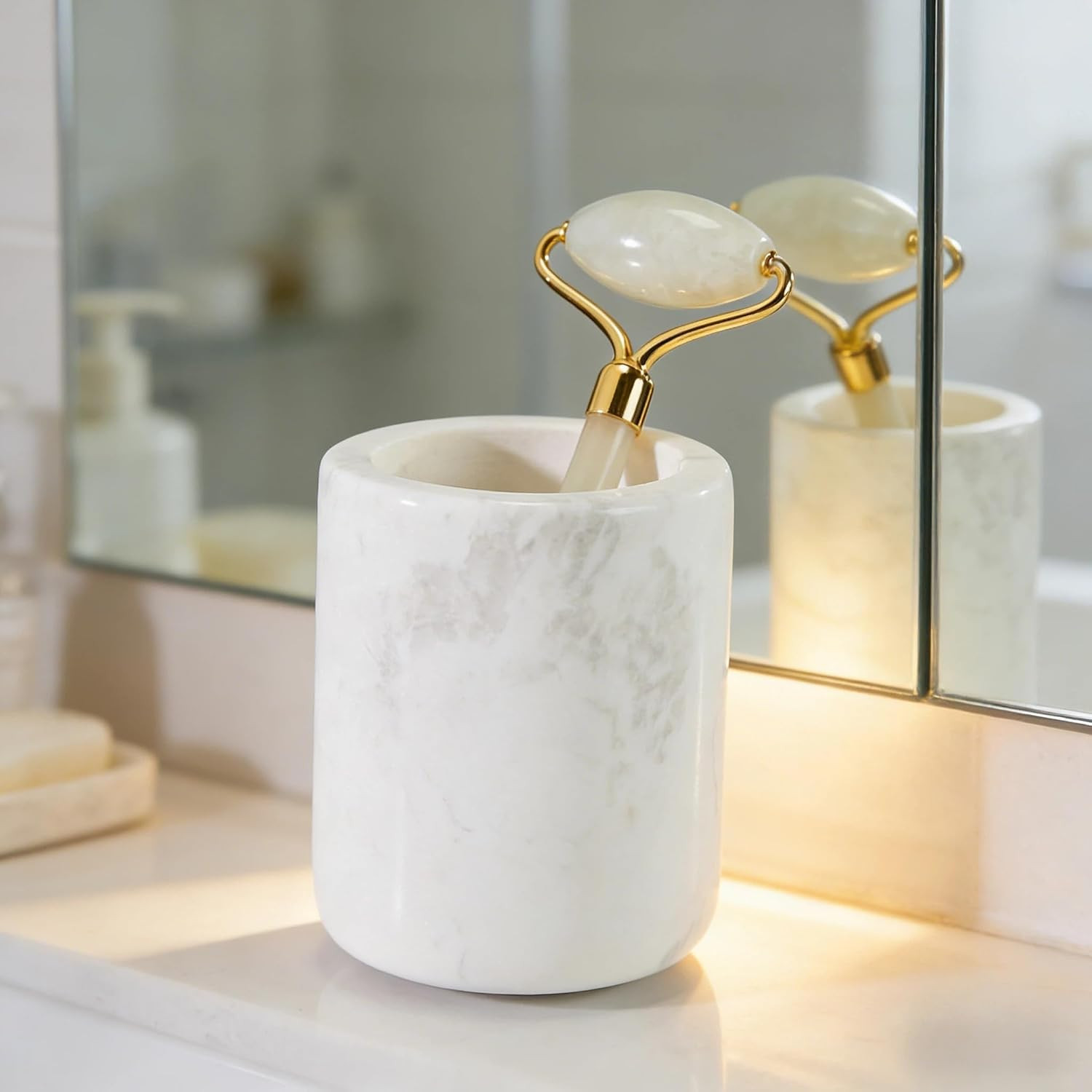 Natural White Marble Toothbrush Holder for Bathroom, Mordern Organic White Marble Toothbrush Cup, Luxury Texture Razor Holder, Razor Organizer for Dressing Table, Countertop, Hotel | Amazon (US)
