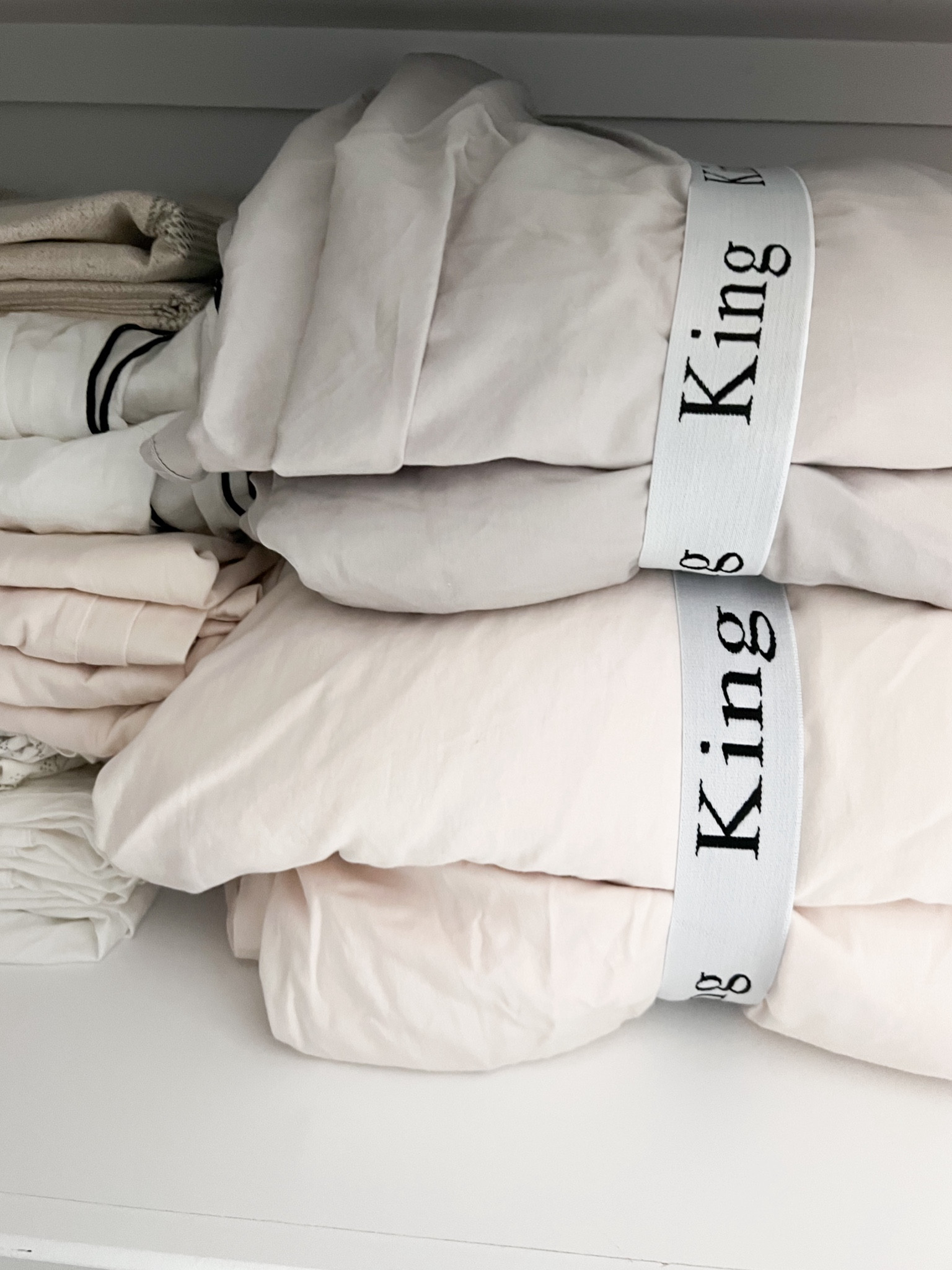 These bedding bands are the BEST way to keep your linen closet and bedding bc sets organized! Love that our sets are all packed together and I don’t have to worry about everything falling out of the closet. 

#LTKfamily #LTKfindsunder50 #LTKhome