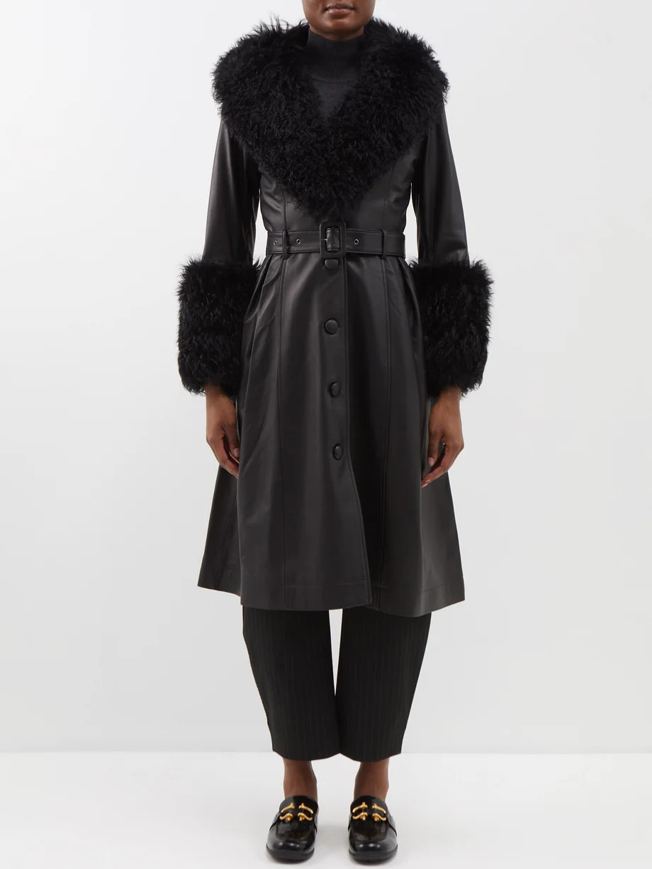Foxy shearling-trim leather coat | Saks Potts | Matches (US)