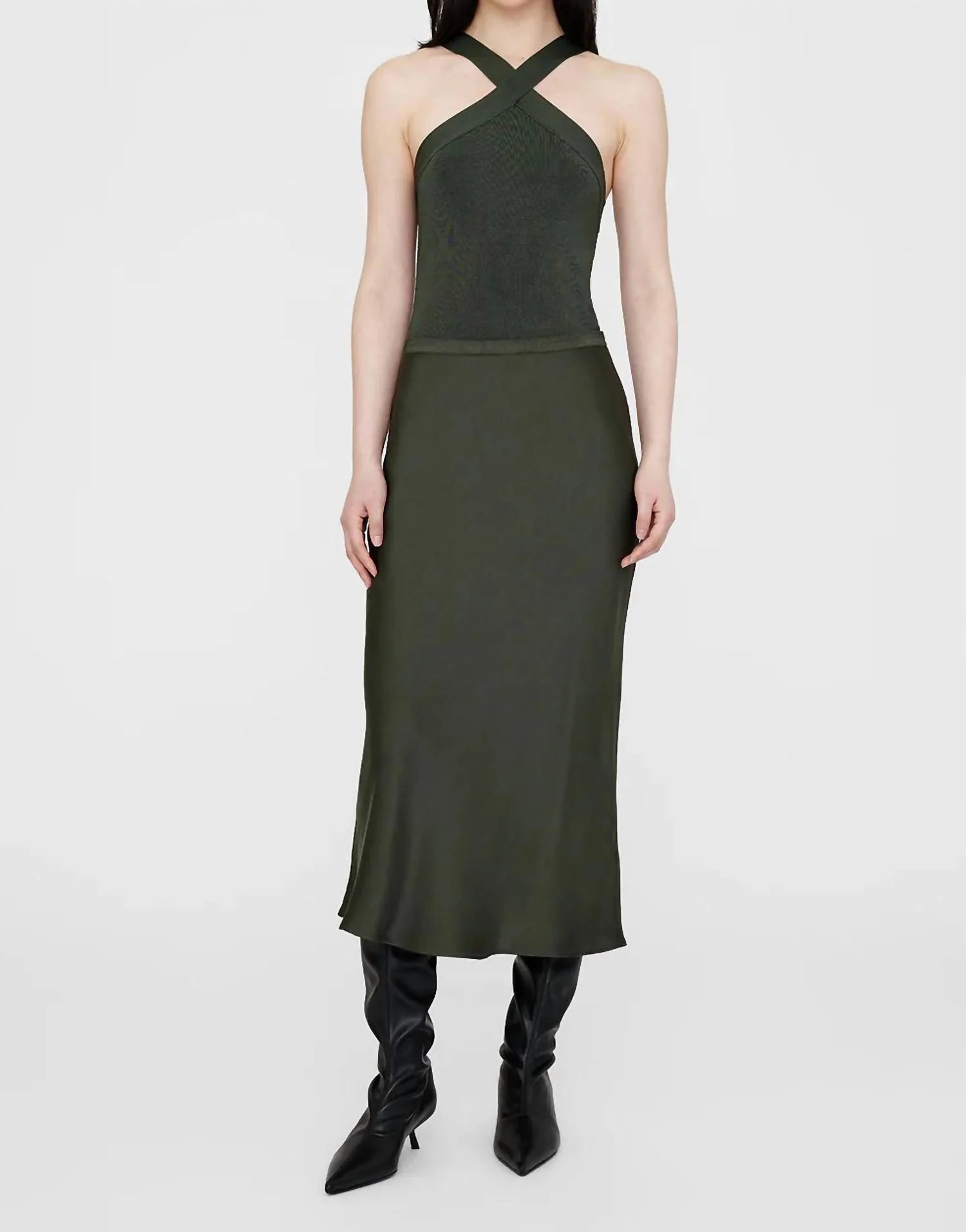 Bar Silk Skirt In Dark Olive | Shop Simon