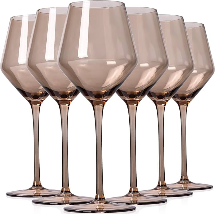 Smokey Sand Wine Glasses Set 6-16oz, Long Stem, Universal Size for White and Red Wine - Hand Blow... | Amazon (US)