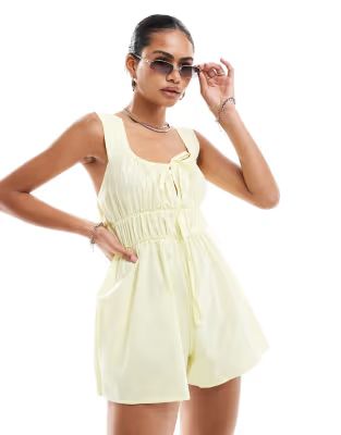 Reclaimed Vintage western milkmaid tie front playsuit in yellow | ASOS | ASOS (Global)