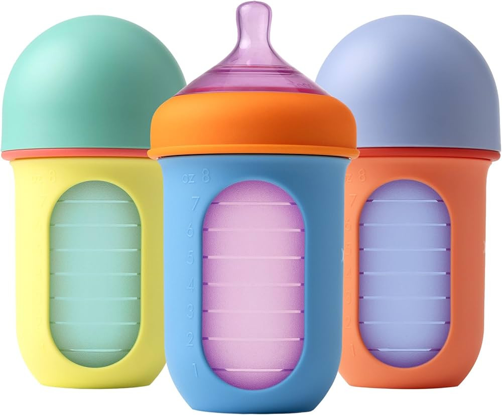 Boon Nursh Reusable Baby Bottle with Silicone Pouch Design Bundle - Stage 2 Medium Flow 8 Oz Baby... | Amazon (US)