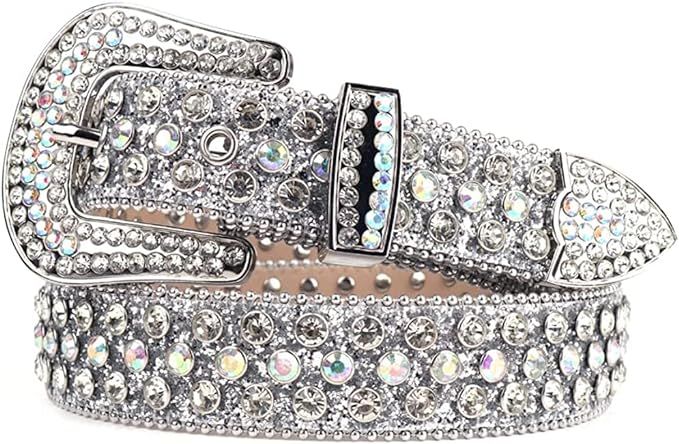 Studded Rhinestone Belts Women Fashionable Sparkly Diamond Belt Shiny Crystals Inlaid Design Leat... | Amazon (US)