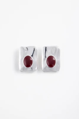 Hammered Stone Earring (Silver/Oxblood) | SAME