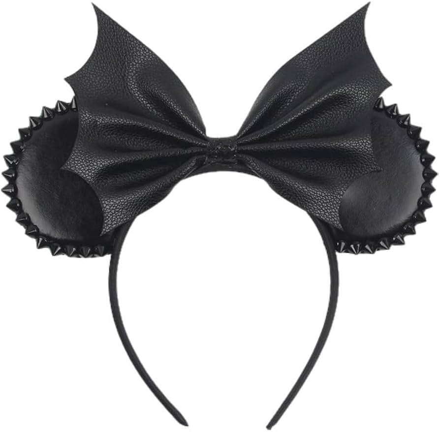 JIAHANG PU Mouse Ear Black Headband with Rivet, Halloween Bat Hair Bow Hairband, Festival Masquer... | Amazon (US)