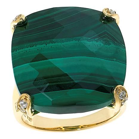 Rarities Cushion-Shaped Gemstone and White Zircon Gold-Plated Ring - 20962391 | HSN | HSN