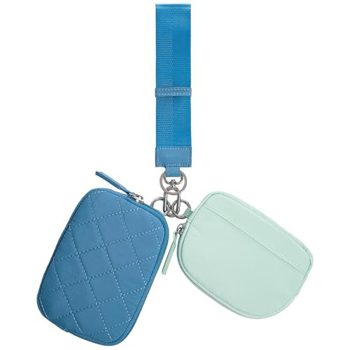 Marvolia Keychain Wristlet Wallet for Women Detachable Mini Zip Around Dual Pouch Wristlet Portable RFID Blocking Credit Card Holder Wallet With Coin Pouch ID Window For Travel - Blue | Amazon (US)