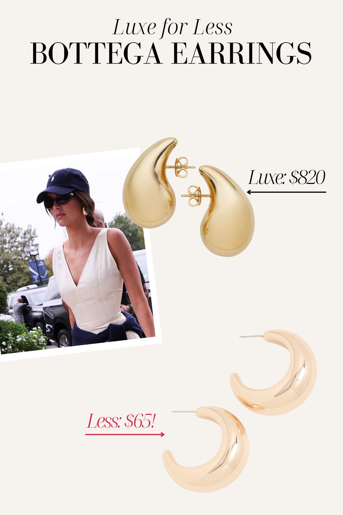 Bottega earrings dupe! Designer dupes, bottega dupes, Kendall Jenner, gold jewelry, gold earrings

#LTKunder100 #LTKstyletip