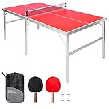 GoSports Mid-Size Table Tennis Game Set - Indoor/Outdoor Portable Table Tennis Game with Net, 2 Table Tennis Paddles and 4 Balls,Red | Amazon (US)