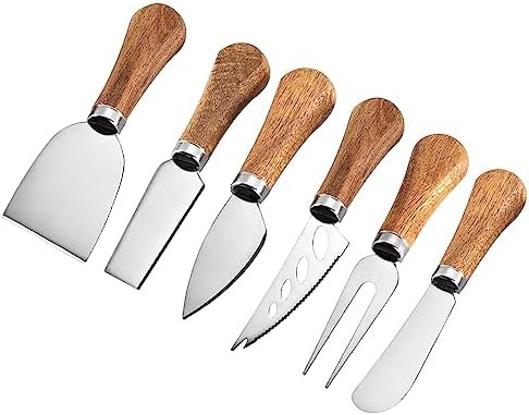 6 Piece Cheese Knives Set with Wooden Handle, Mini Steel Stainless Cheese knife set for Charcuter... | Amazon (US)