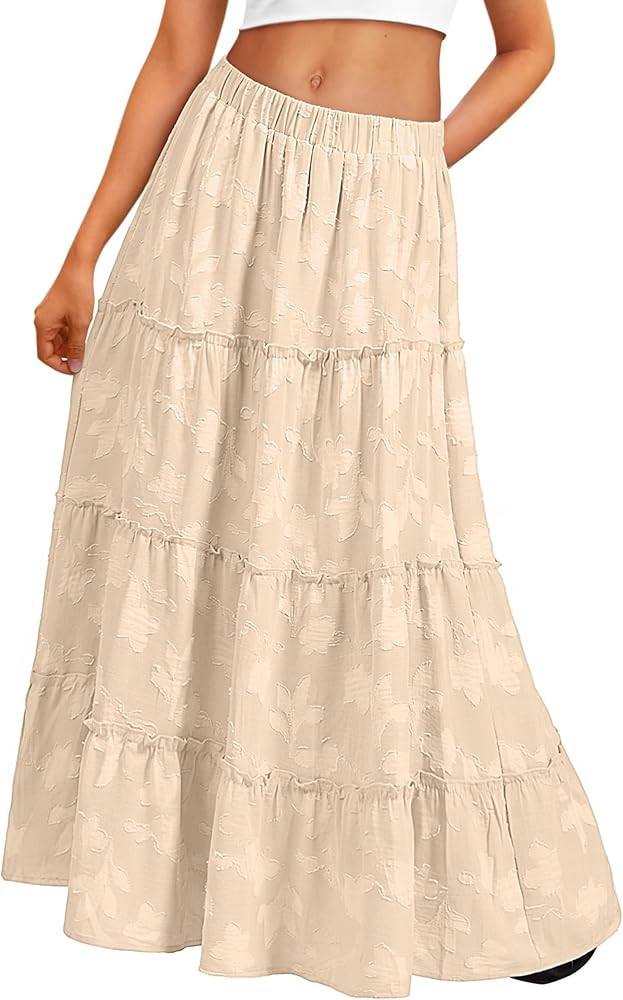 Simplee Womens Summer Floral Maxi Skirt Boho A Line High Waisted Tiered Flowy Long Skirts Beach V... | Amazon (US)